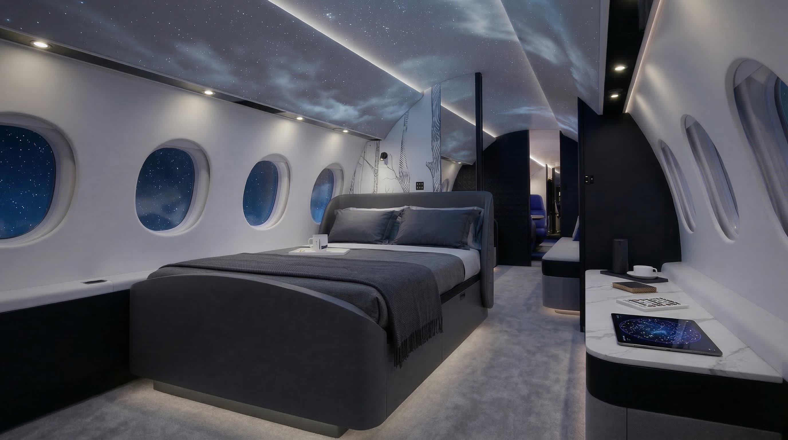 VIP jet cabin bedroom with intelligent LED starfield ceiling