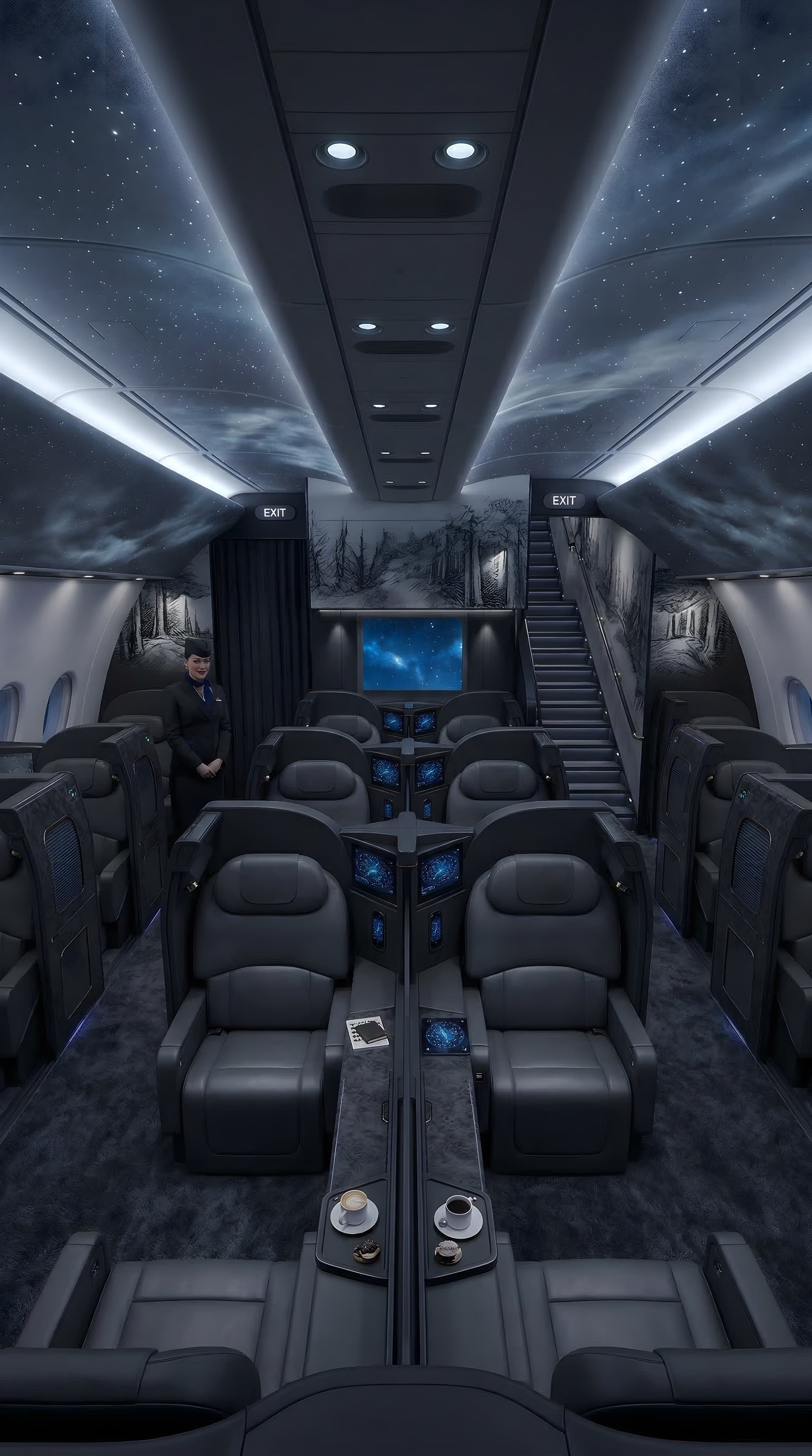 Large aircraft cabin with intelligent LED display technology